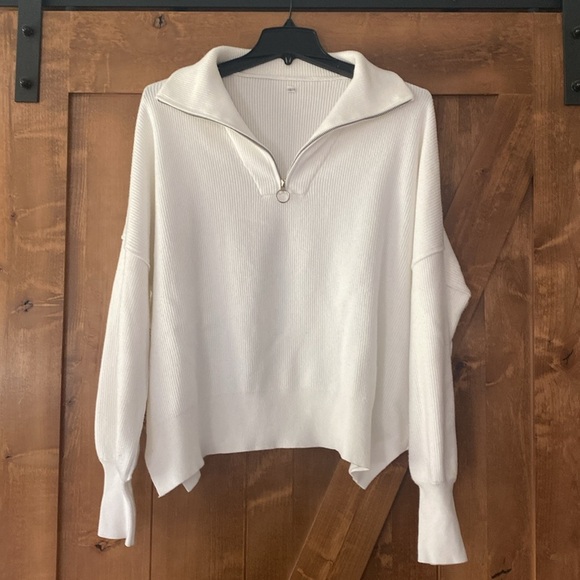 Oversized Slouchy Quarter Zip sweater in cream/off white size large - Picture 2 of 8